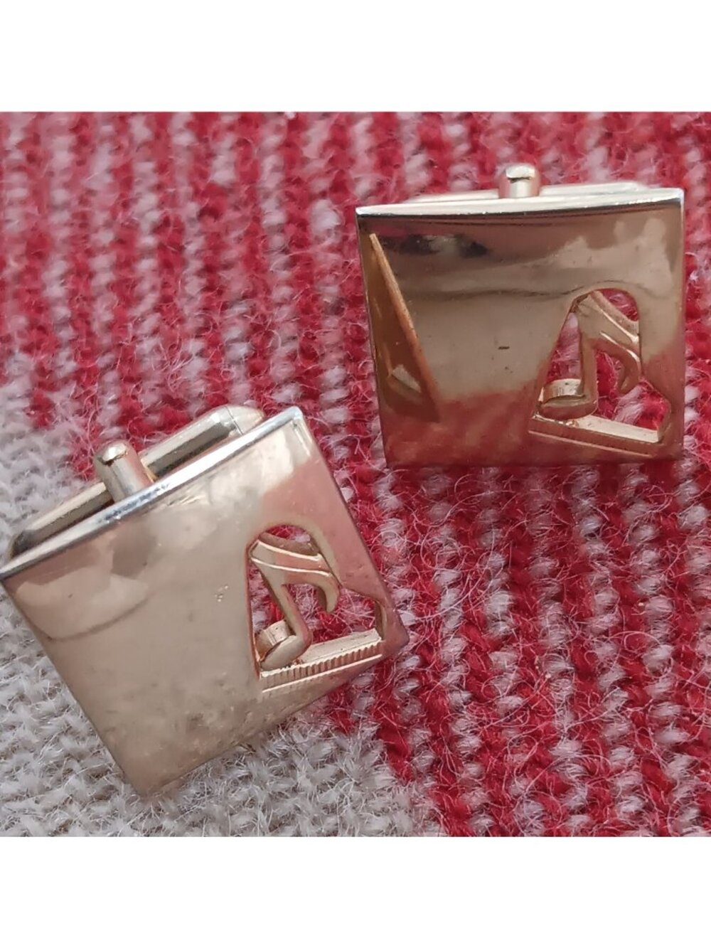 Vintage Estate Jazz Cufflinks 8th Music Note Cutout Gold Square MCM 1950s Swank